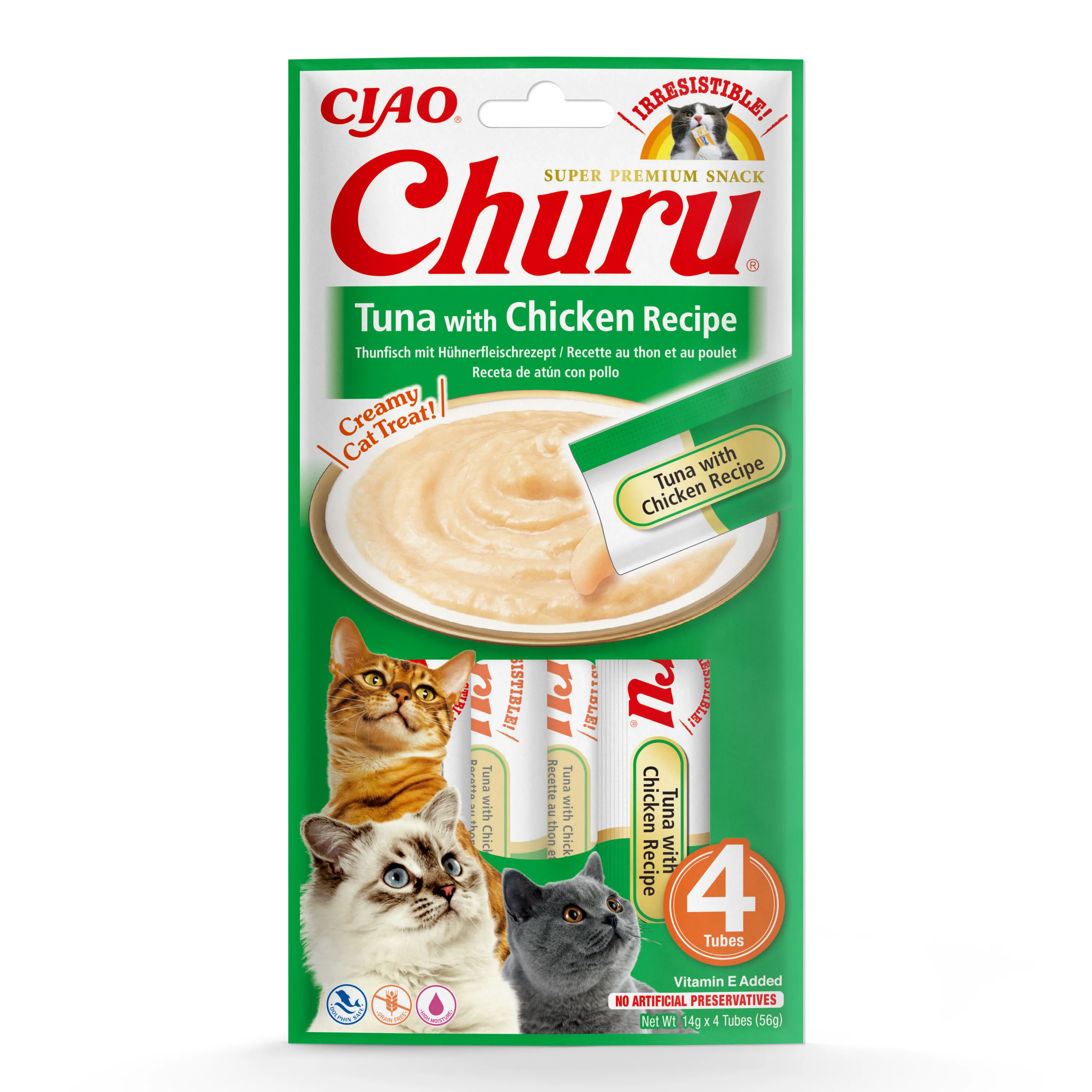 High-Grade Ciao Churu Cat Treat Sticks Tuna with Chicken 4x14g Pure