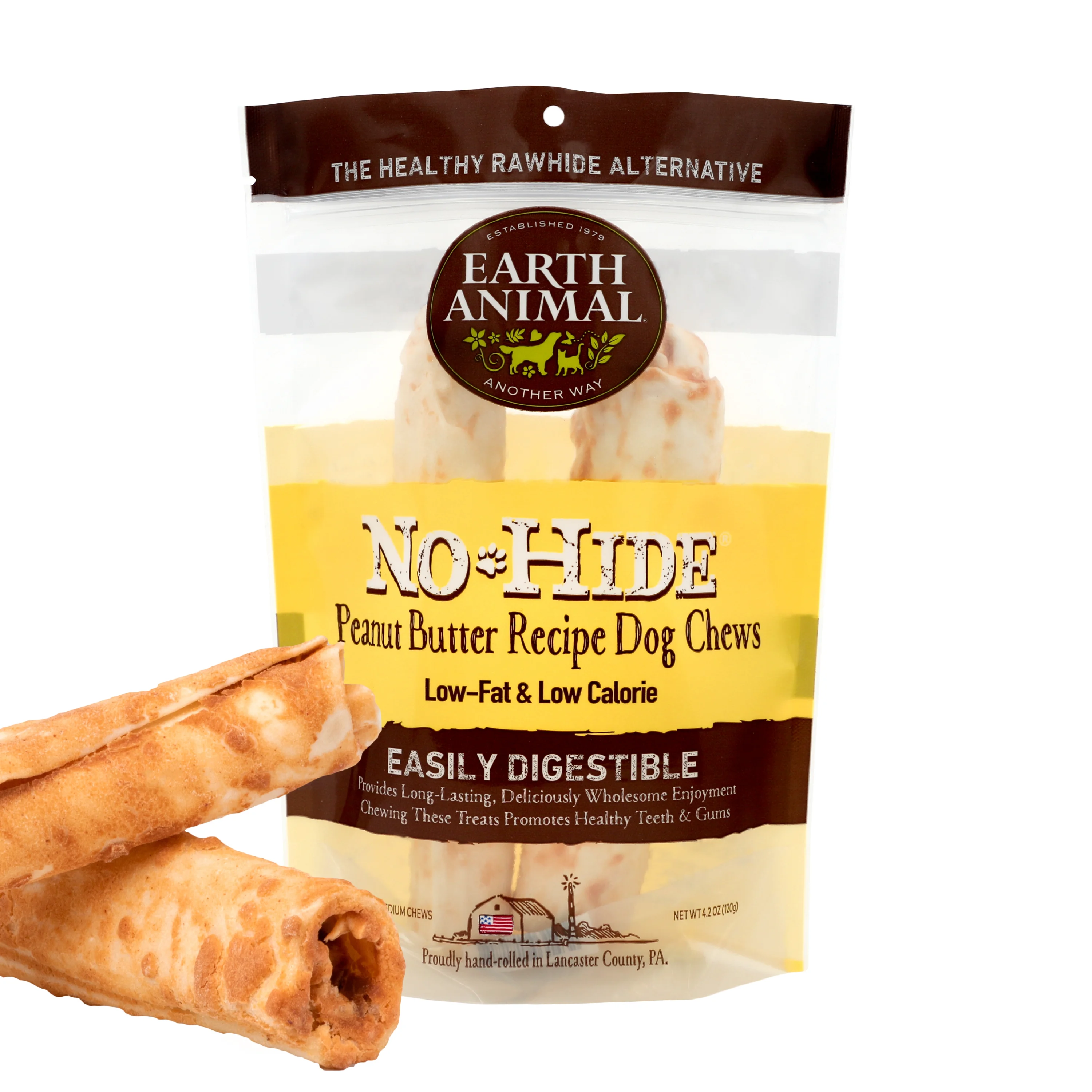 High-End Earth Animal No-Hide Dog Treat Chews Peanut Butter Medium x2 120g Green