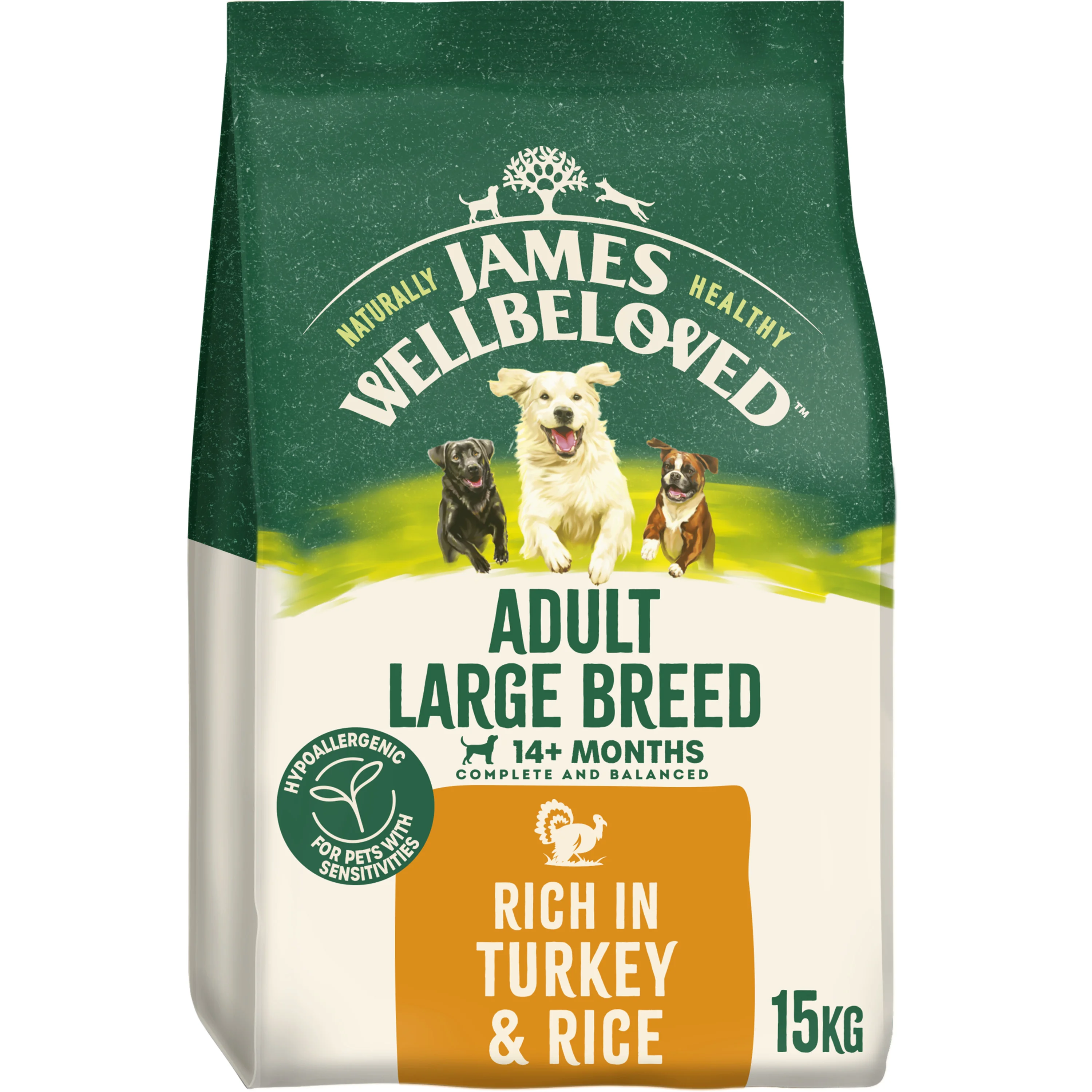 Outstanding James Wellbeloved Large Breed Adult Dry Dog Food Turkey Rice 15kg Original